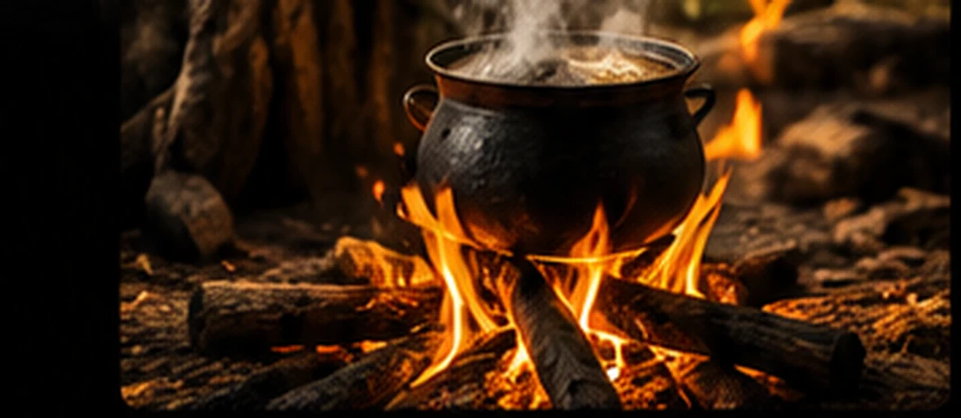 Cooking pot over open fire